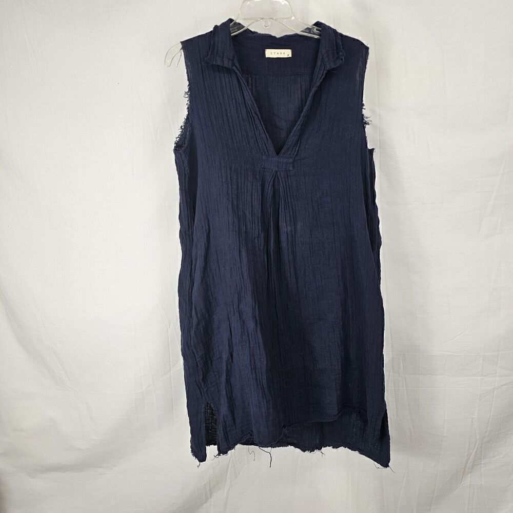 Stark X Sleeveless Collared Shirtdress In Navy Women's  Size Small Muslin Cotton